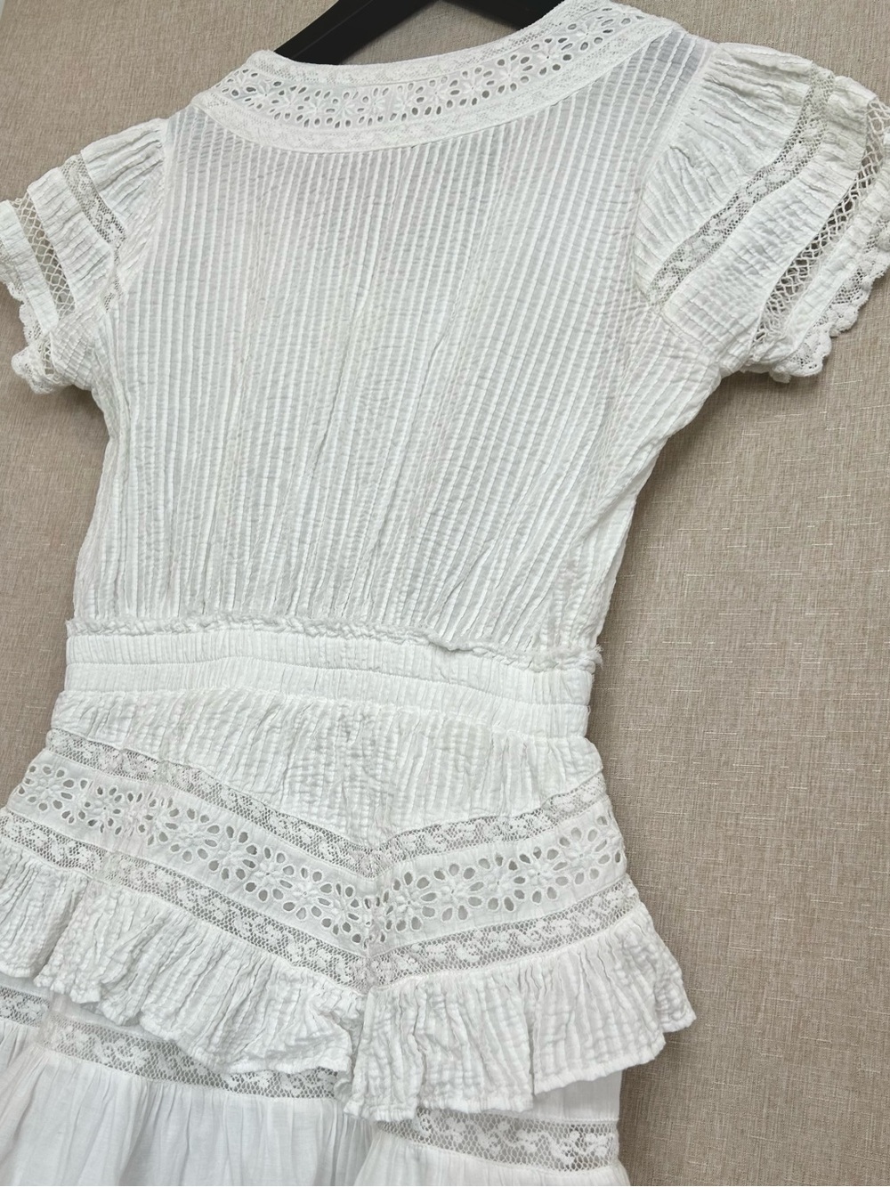 LoveShackFancy Jeromie White V-Neck Eyelet Mini Dress, Small - Picture 6 of 10